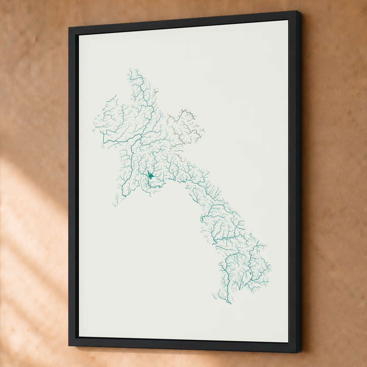 Beautiful Rivers — Laos — Verde jade e porcelana, Fine art emoldurado · 60 × 80 cm, Preto · Sem margem