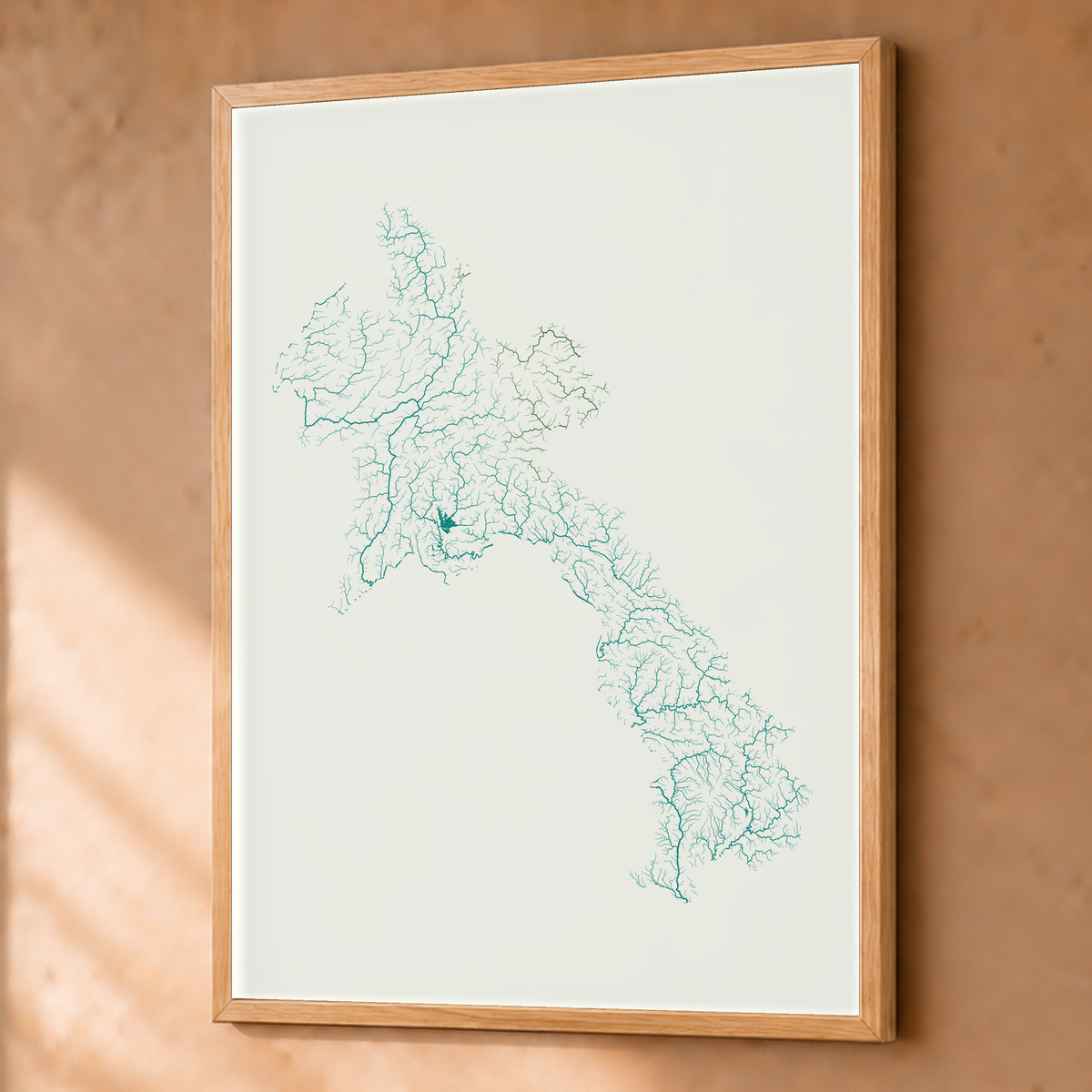 Beautiful Rivers — Laos — Verde jade e porcelana, Fine art emoldurado · 60 × 80 cm, Natural · Sem margem