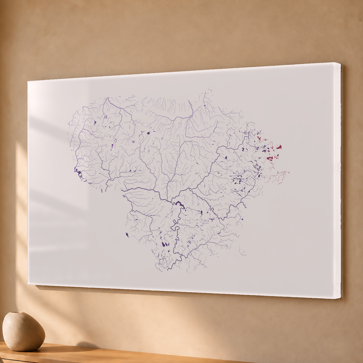 Beautiful Rivers — Lituânia — Ameixa e rosé, Acrílico · 40 × 60 cm, Sem margem