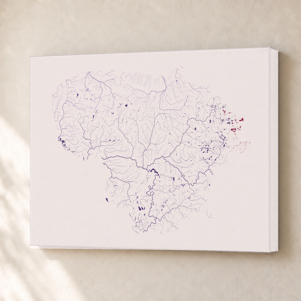 Beautiful Rivers — Lituânia — Ameixa e rosé, Canvas · 30 × 40 cm, Sem margem