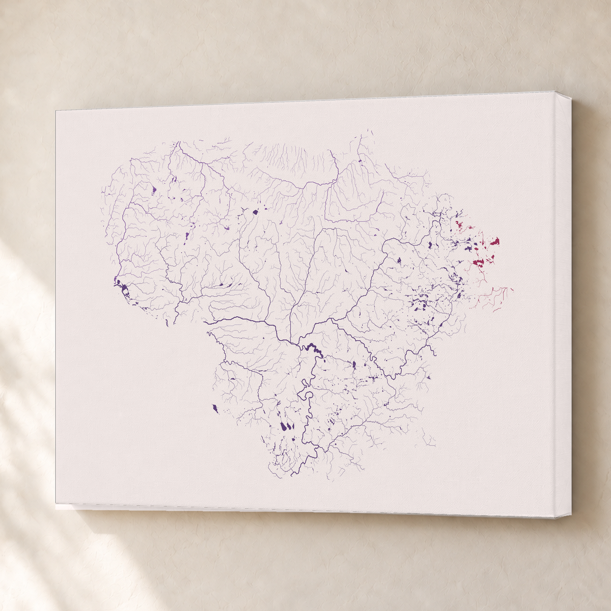 Beautiful Rivers — Lituânia — Ameixa e rosé, Canvas · 45 × 60 cm, Sem margem