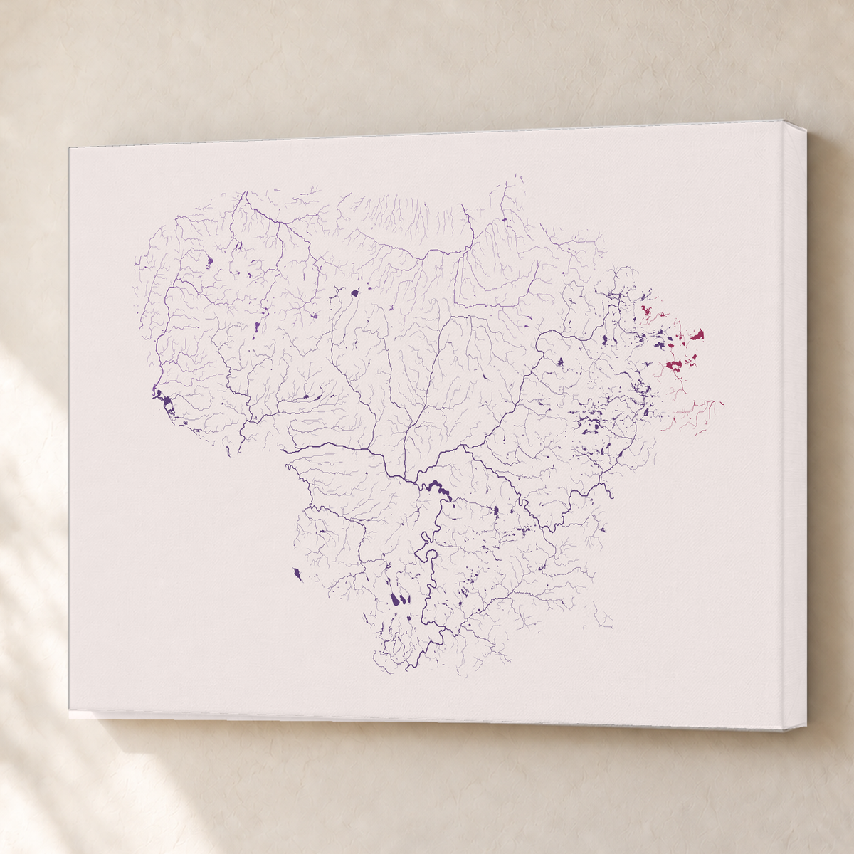 Beautiful Rivers — Lituânia — Ameixa e rosé, Canvas · 60 × 80 cm, Sem margem