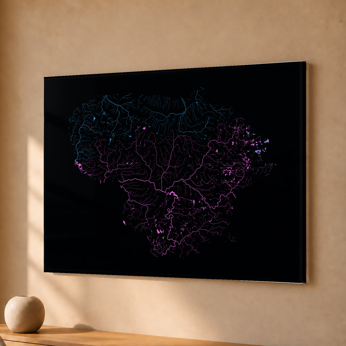 Beautiful Rivers — Lituânia — Neon hidrográfico, Acrílico · 30 × 40 cm, Sem margem