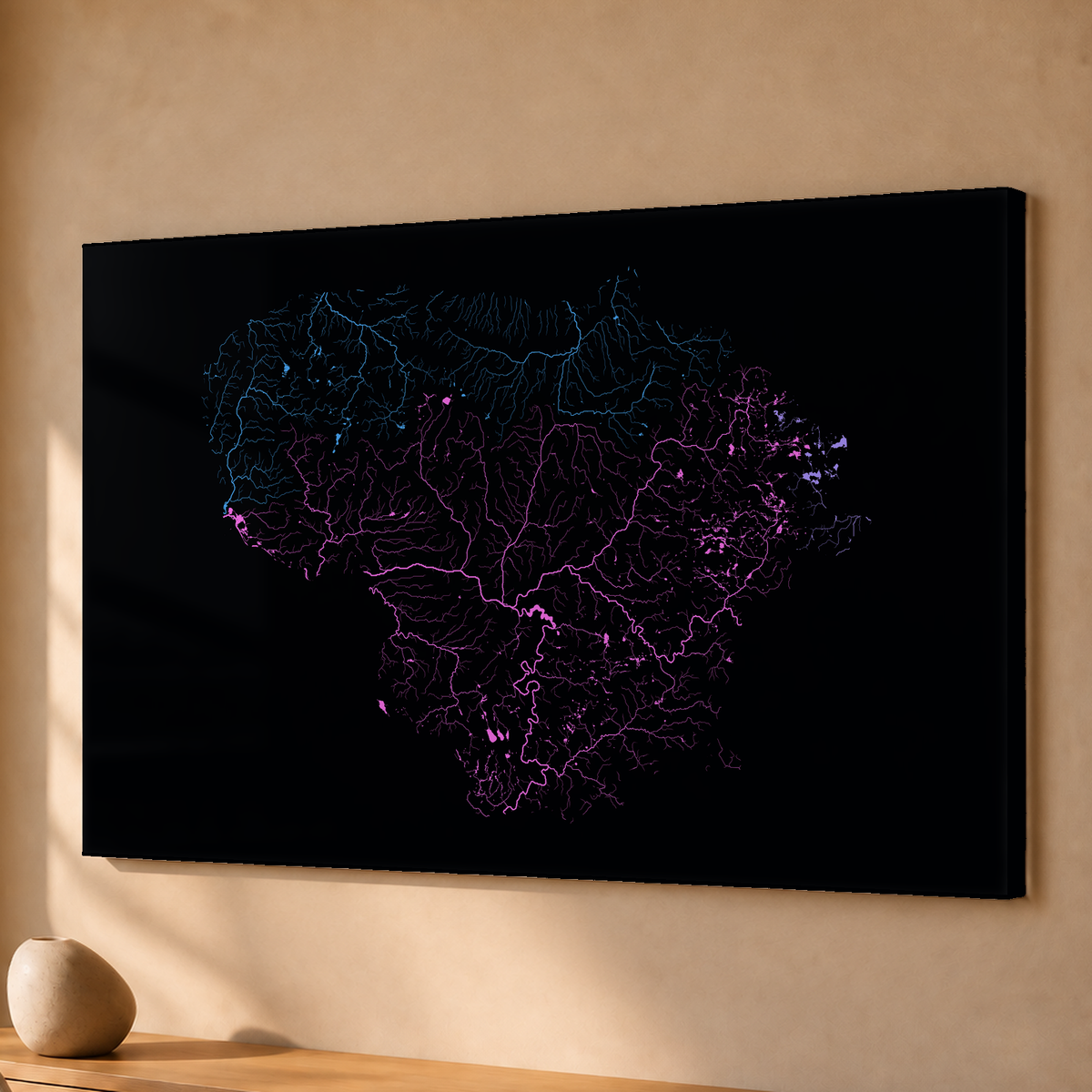 Beautiful Rivers — Lituânia — Neon hidrográfico, Acrílico · 40 × 60 cm, Sem margem