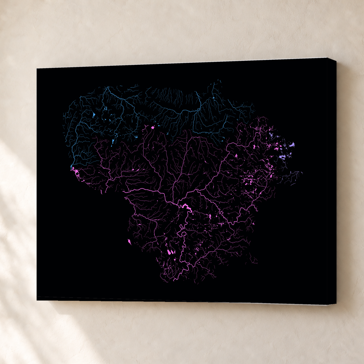 Beautiful Rivers — Lituânia — Neon hidrográfico, Canvas · 30 × 40 cm, Sem margem