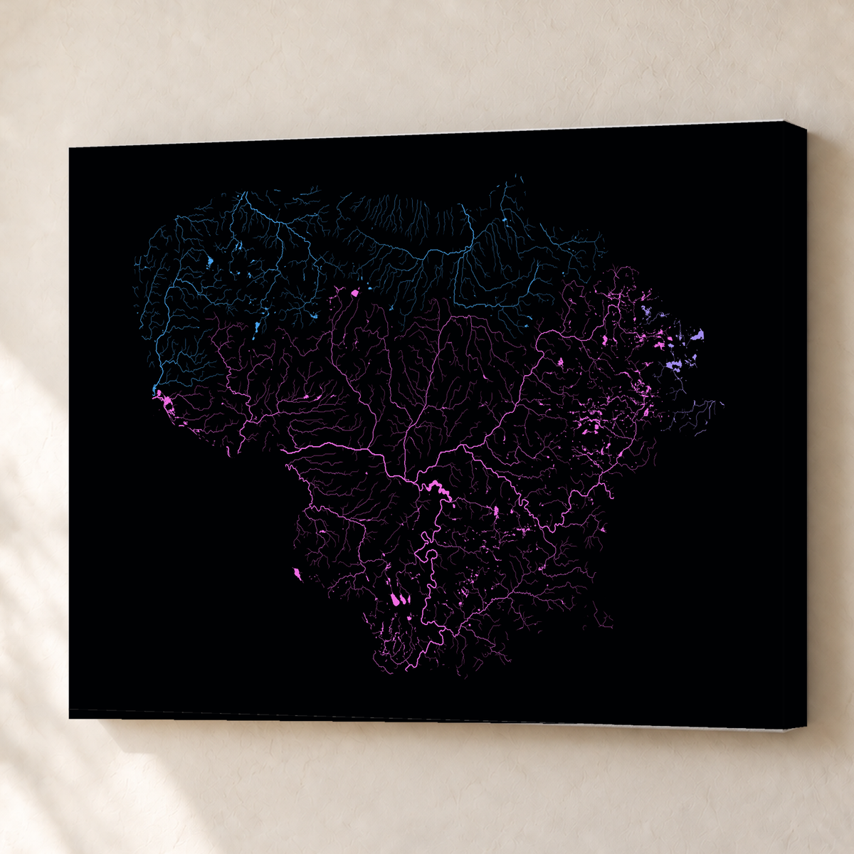 Beautiful Rivers — Lituânia — Neon hidrográfico, Canvas · 60 × 80 cm, Sem margem