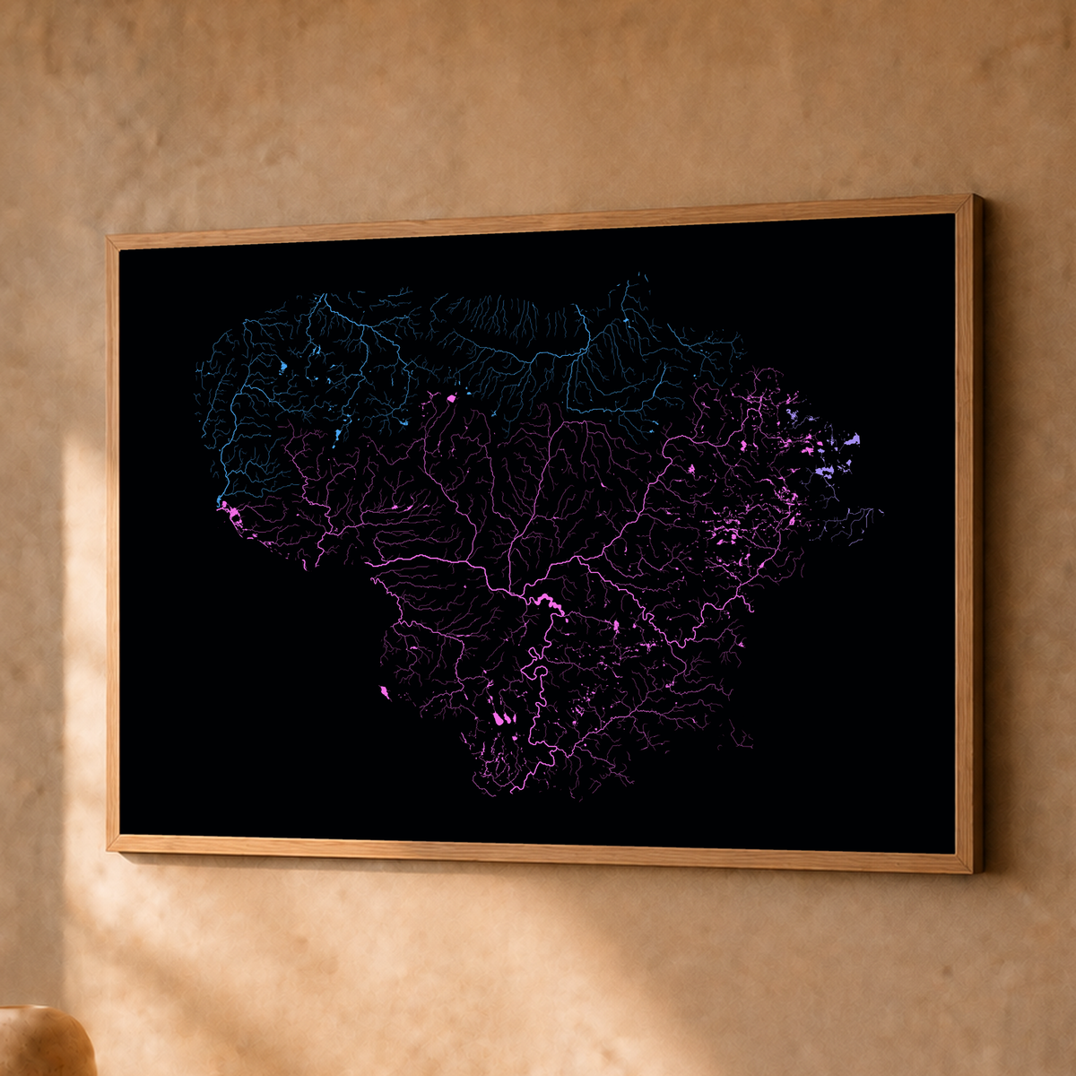 Beautiful Rivers — Lituânia — Neon hidrográfico, Fine art emoldurado · 30 × 40 cm, Natural · Sem margem