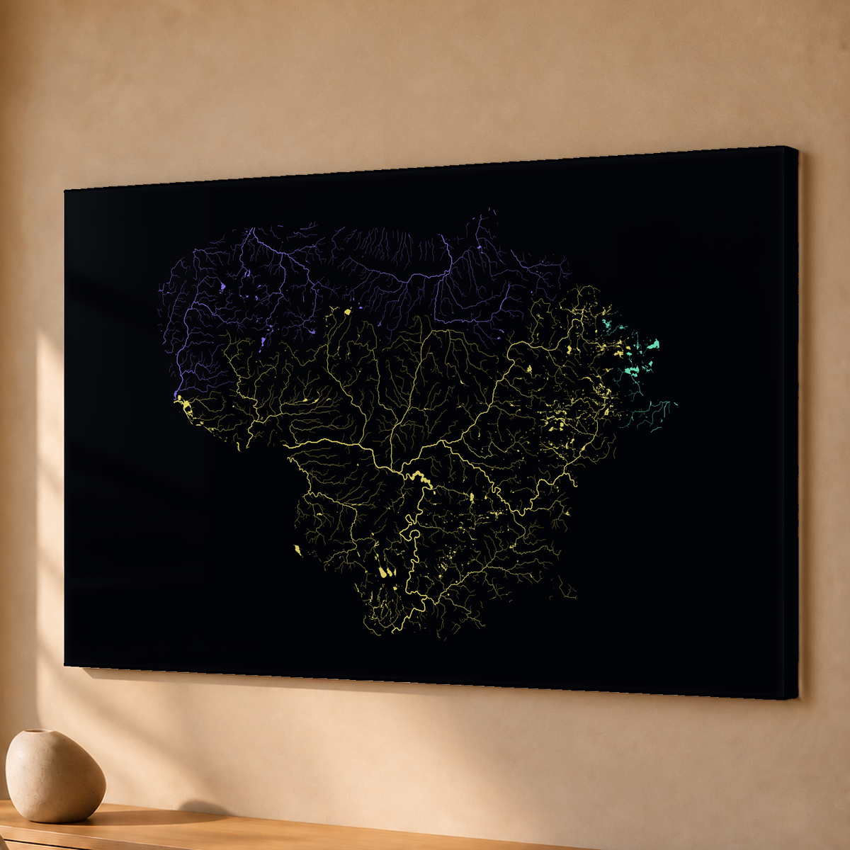 Beautiful Rivers — Lituânia — Neon por território, Acrílico · 40 × 60 cm, Sem margem