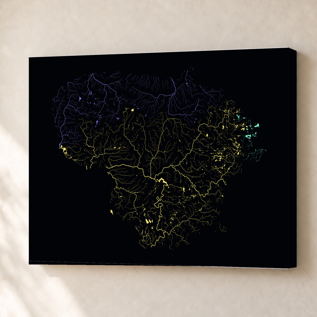 Beautiful Rivers — Lituânia — Neon por território, Canvas · 45 × 60 cm, Sem margem