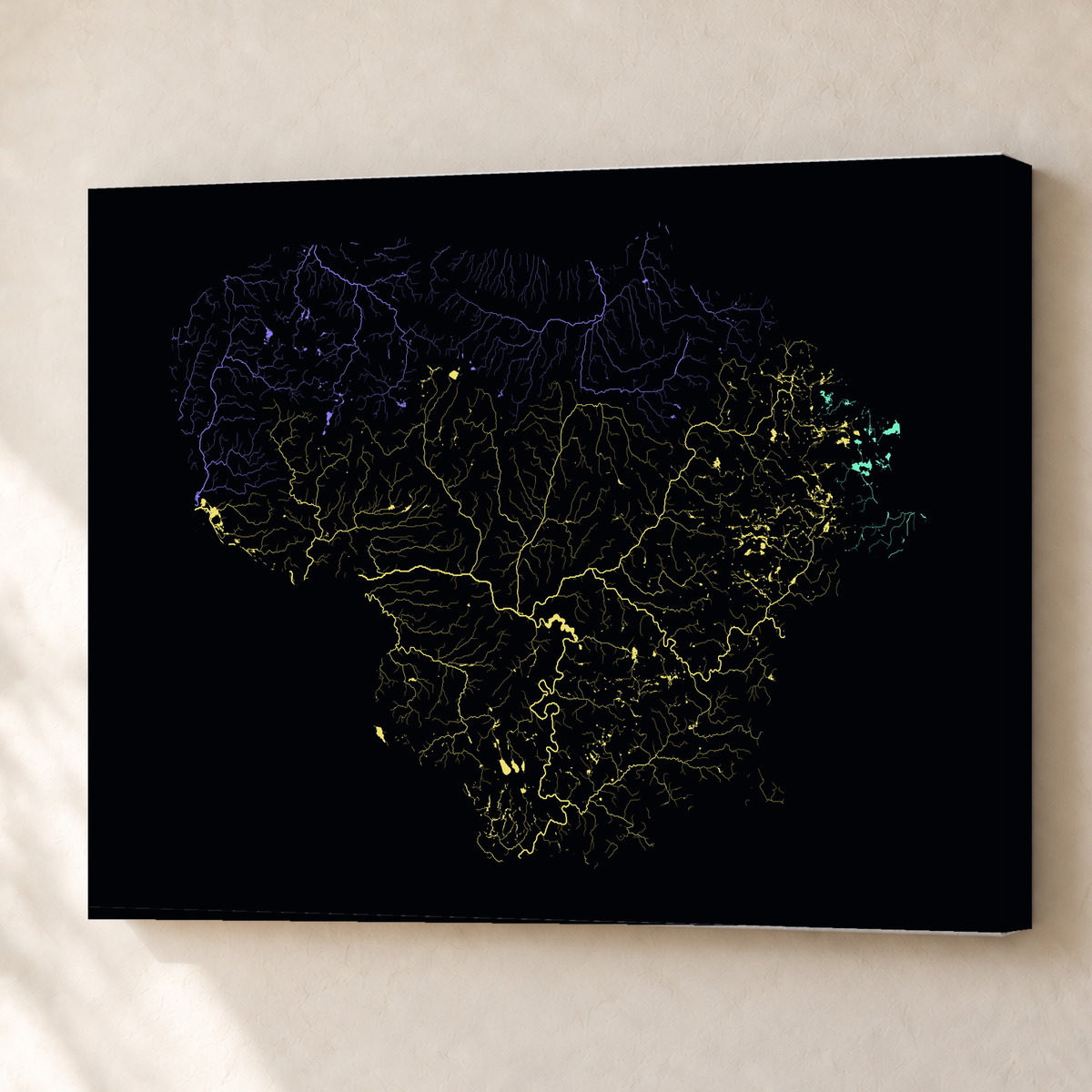Beautiful Rivers — Lituânia — Neon por território, Canvas · 60 × 80 cm, Sem margem