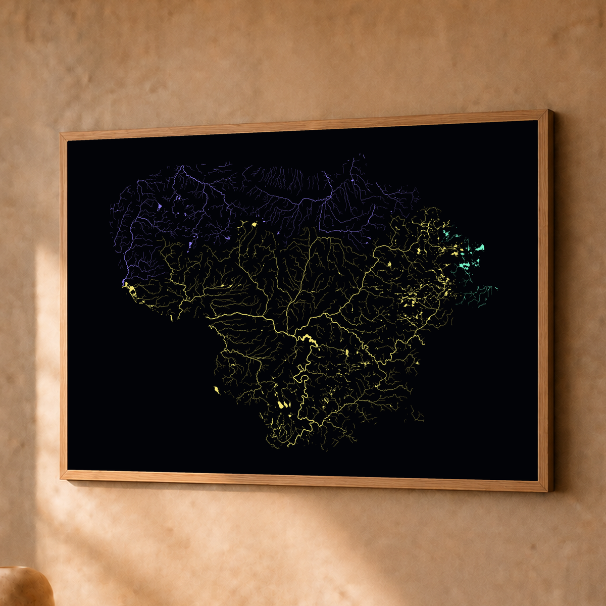 Beautiful Rivers — Lituânia — Neon por território, Fine art emoldurado · 30 × 40 cm, Natural · Sem margem
