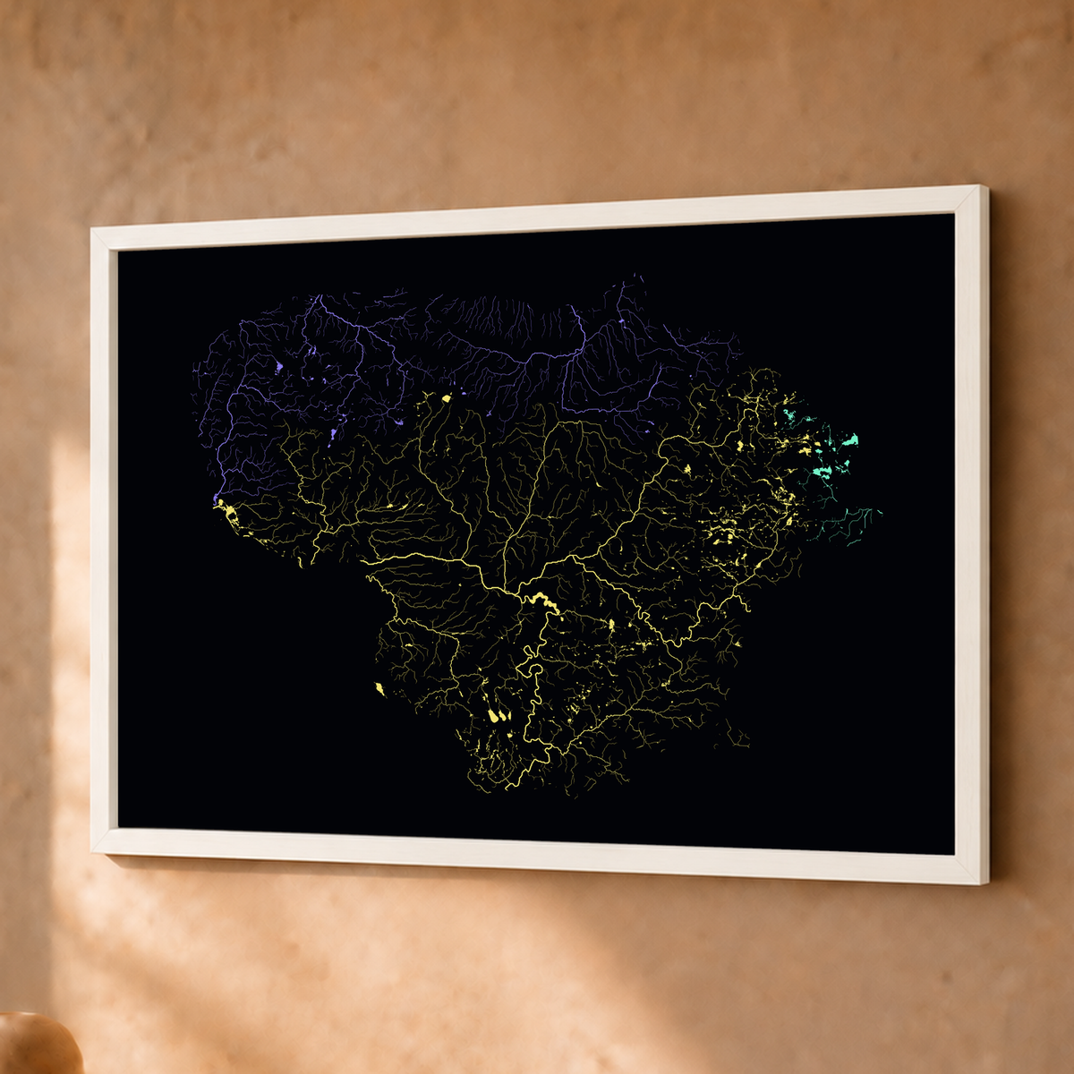 Beautiful Rivers — Lituânia — Neon por território, Fine art emoldurado · 30 × 40 cm, Branco · Sem margem