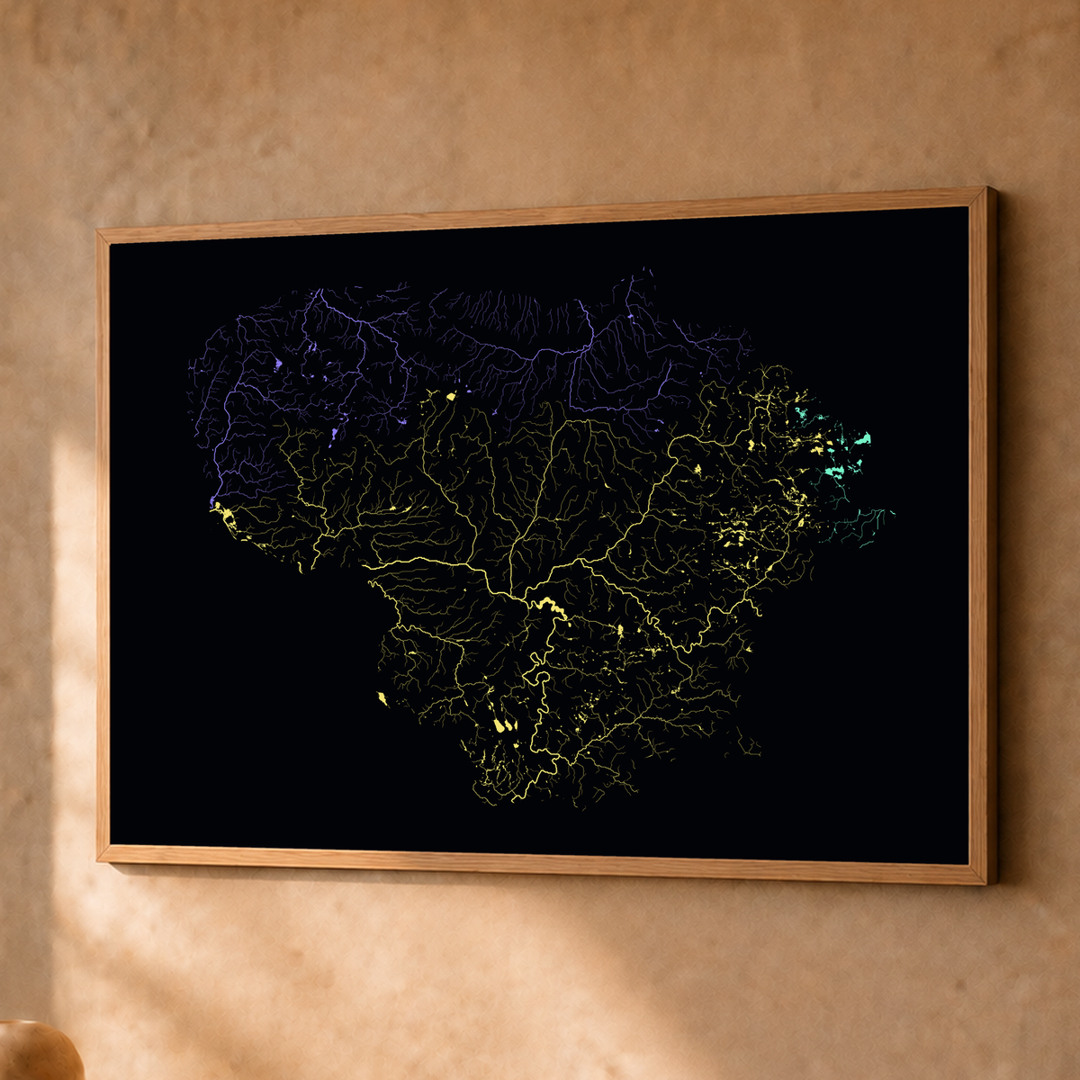 Beautiful Rivers — Lituânia — Neon por território, Fine art emoldurado · 45 × 60 cm, Natural · Sem margem