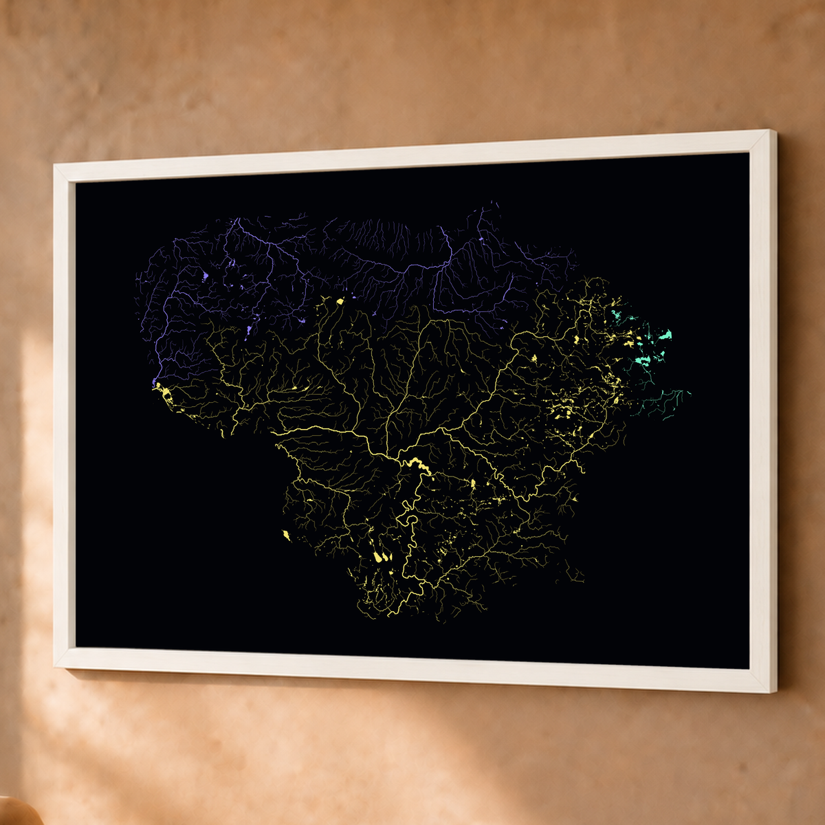 Beautiful Rivers — Lituânia — Neon por território, Fine art emoldurado · 60 × 80 cm, Branco · Sem margem