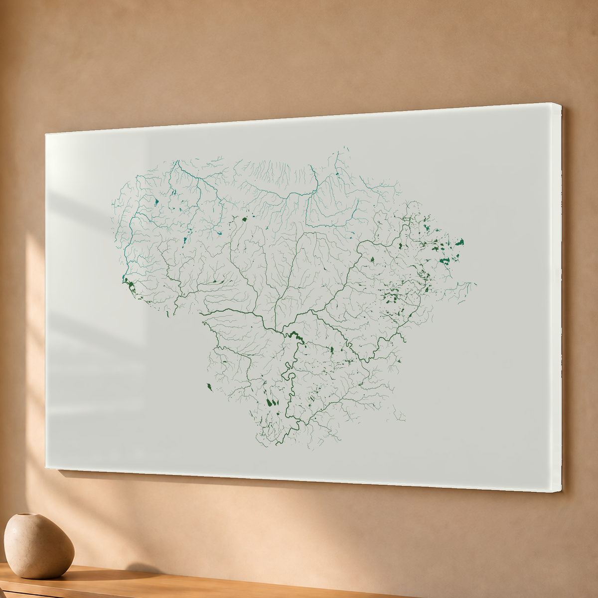 Beautiful Rivers — Lituânia — Verde jade e porcelana, Acrílico · 40 × 60 cm, Sem margem