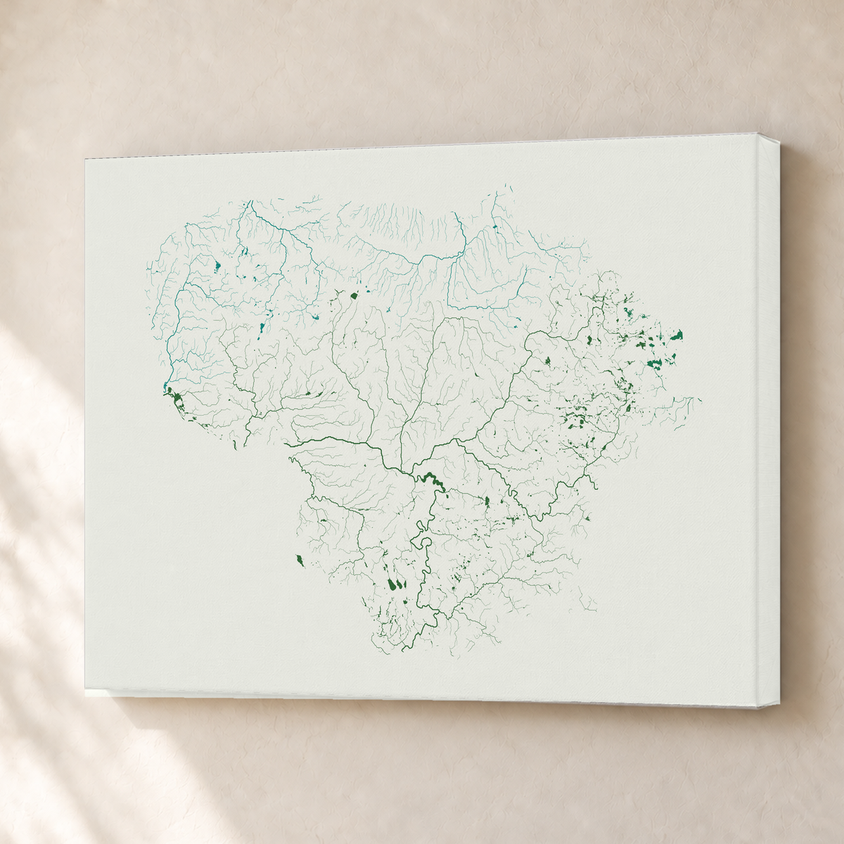 Beautiful Rivers — Lituânia — Verde jade e porcelana, Canvas · 30 × 40 cm, Sem margem