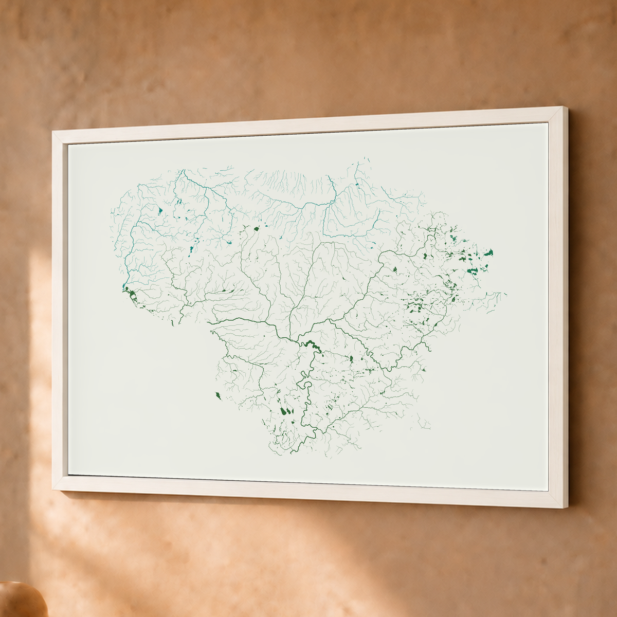 Beautiful Rivers — Lituânia — Verde jade e porcelana, Fine art emoldurado · 30 × 40 cm, Branco · Sem margem