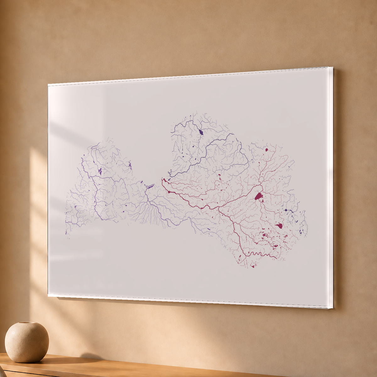 Beautiful Rivers — Letónia — Ameixa e rosé, Acrílico · 30 × 40 cm, Sem margem