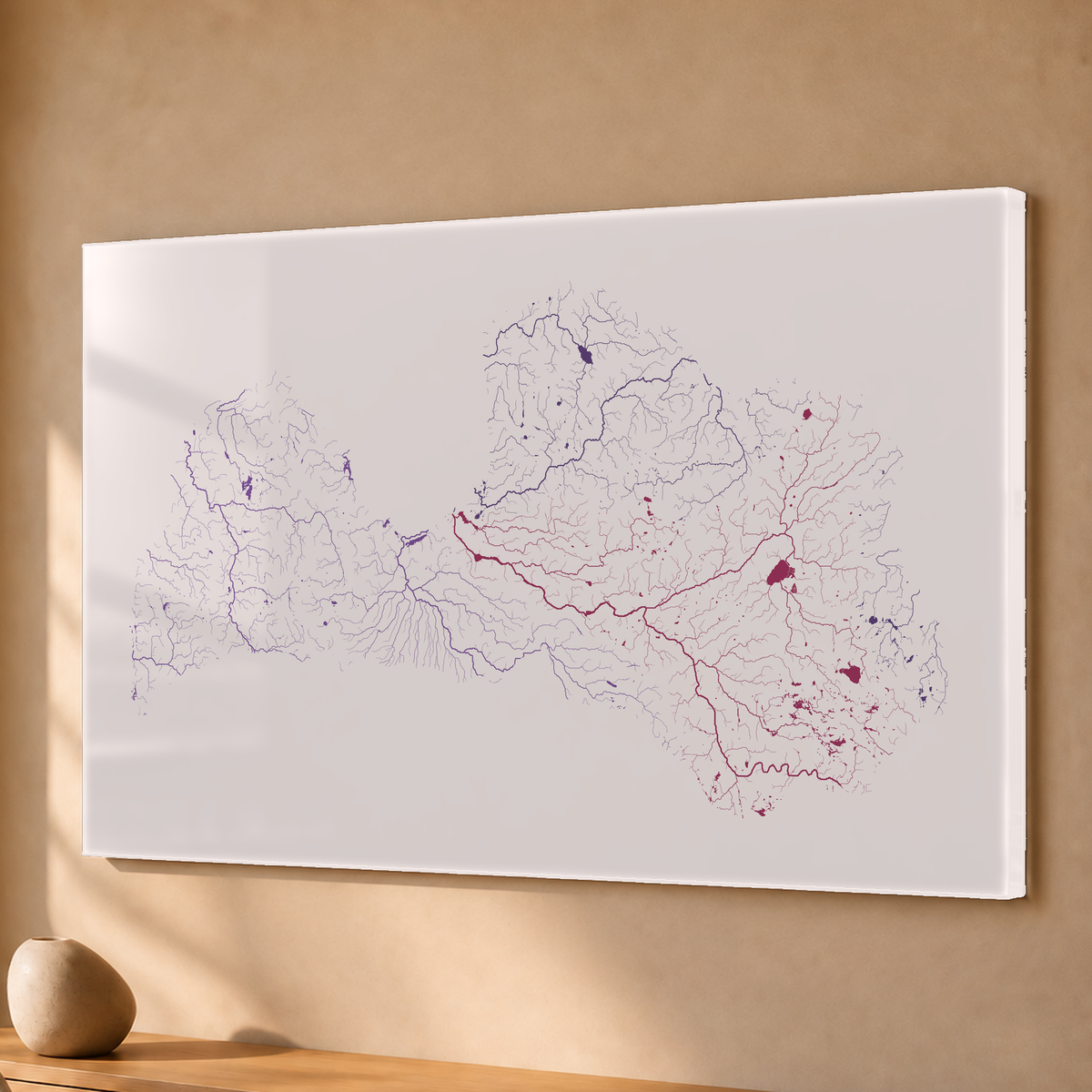 Beautiful Rivers — Letónia — Ameixa e rosé, Acrílico · 40 × 60 cm, Sem margem