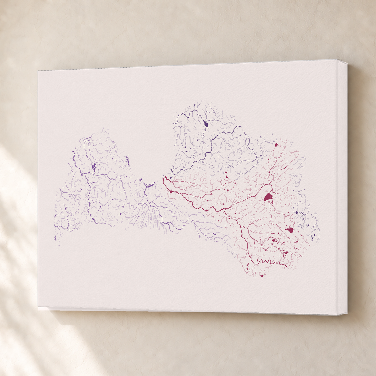 Beautiful Rivers — Letónia — Ameixa e rosé, Canvas · 30 × 40 cm, Sem margem