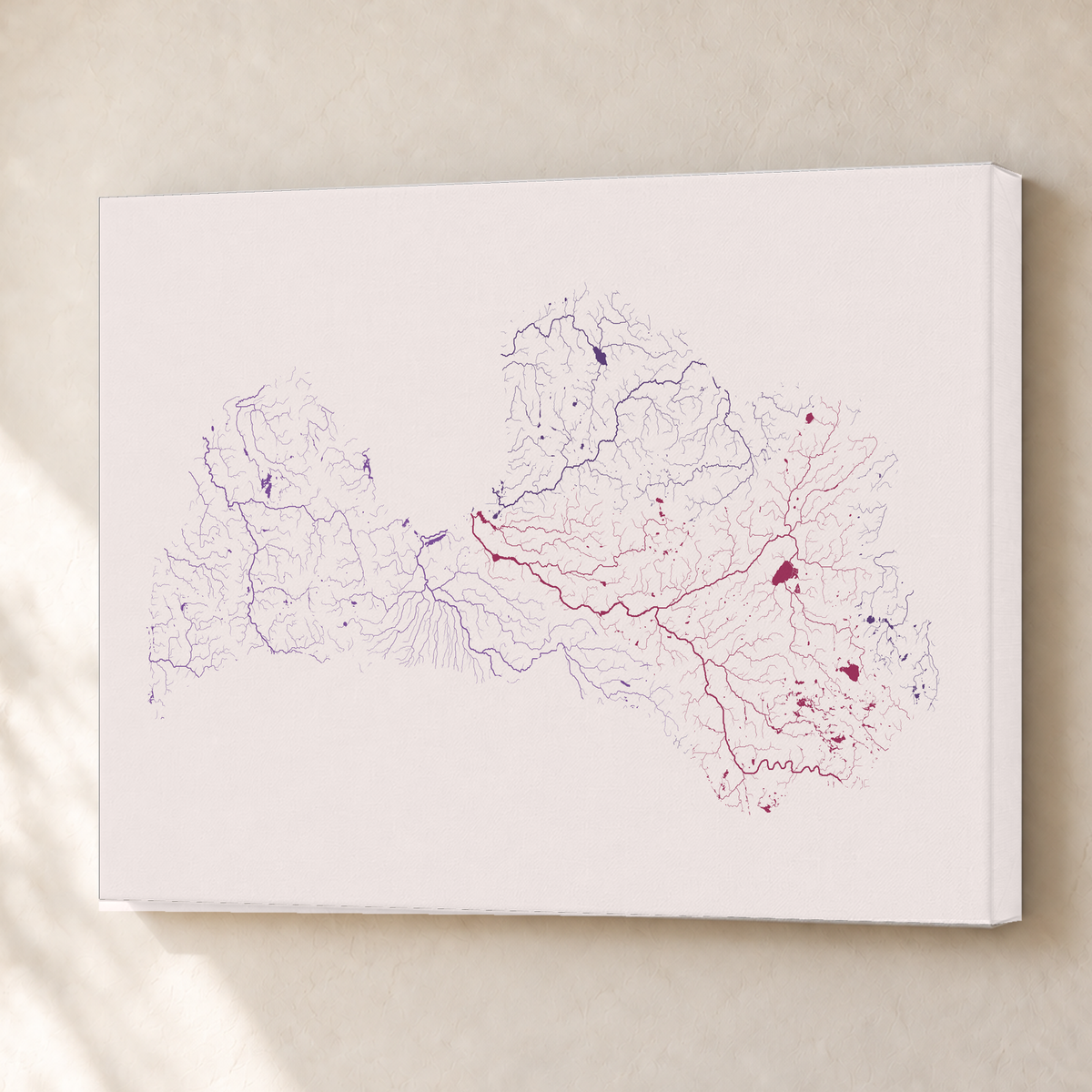 Beautiful Rivers — Letónia — Ameixa e rosé, Canvas · 45 × 60 cm, Sem margem