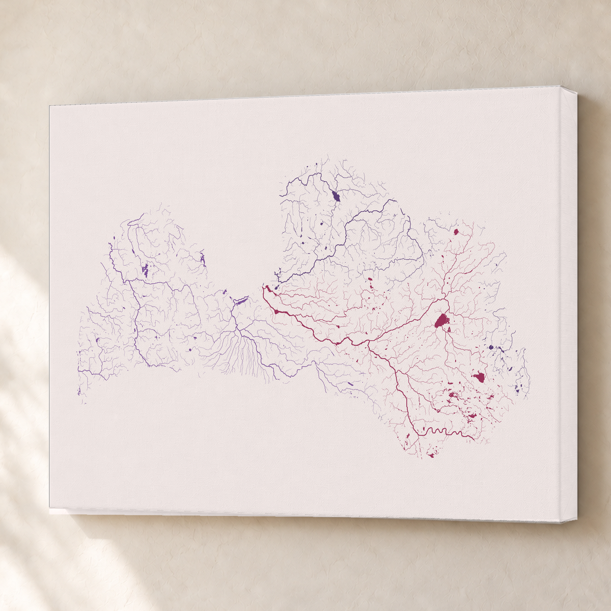 Beautiful Rivers — Letónia — Ameixa e rosé, Canvas · 60 × 80 cm, Sem margem
