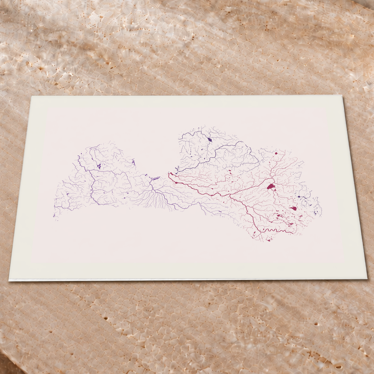 Beautiful Rivers — Letónia — Ameixa e rosé, Impressão fine art · 60 × 80 cm, Margem branca