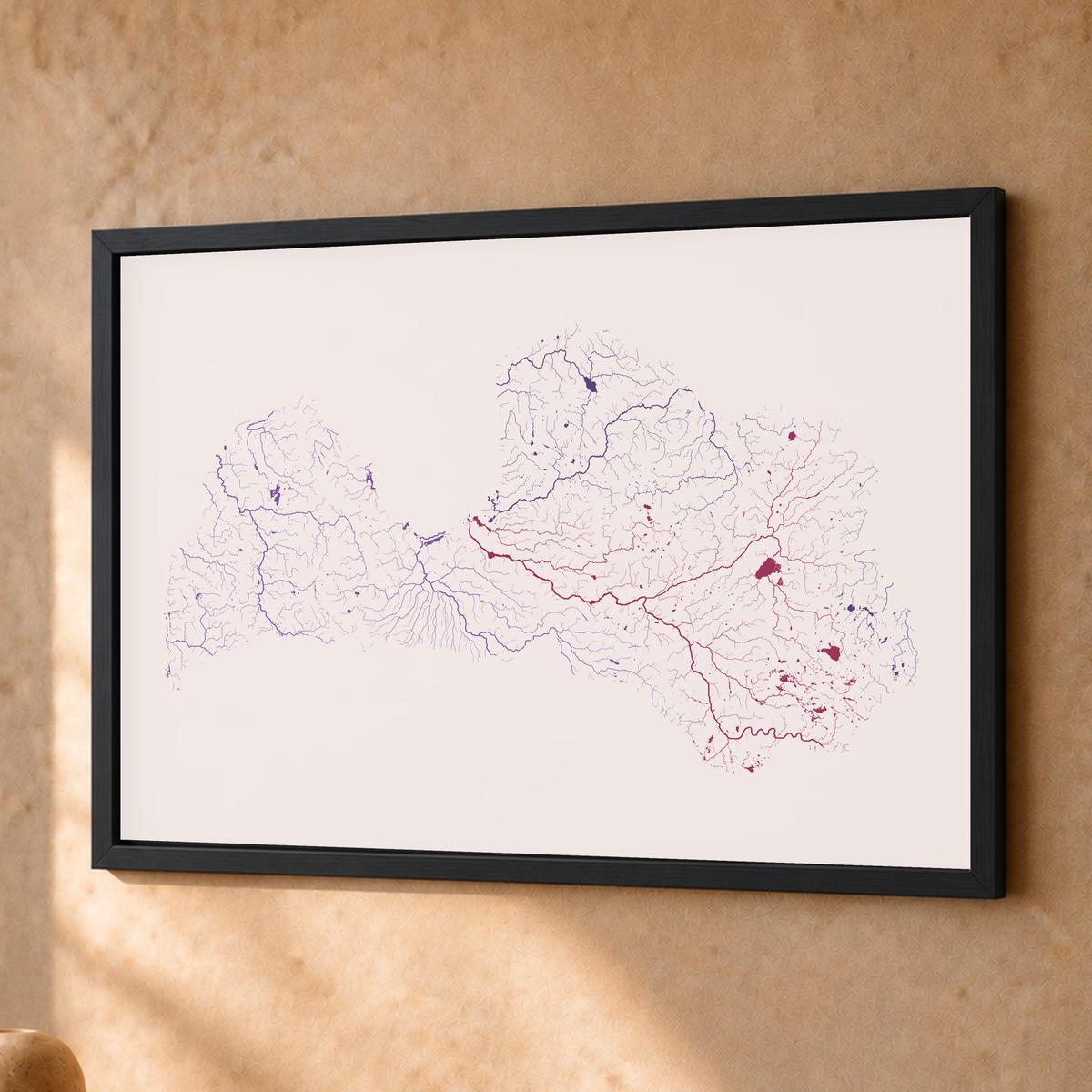 Beautiful Rivers — Letónia — Ameixa e rosé, Fine art emoldurado · 30 × 40 cm, Preto · Sem margem