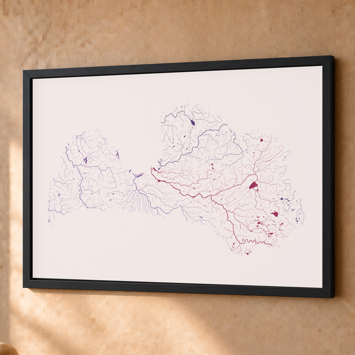 Beautiful Rivers — Letónia — Ameixa e rosé, Fine art emoldurado · 60 × 80 cm, Preto · Sem margem
