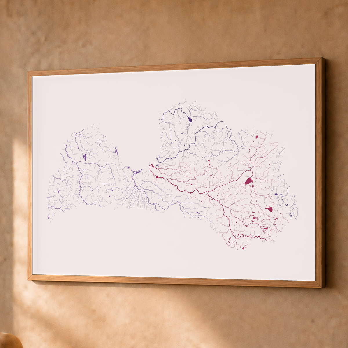 Beautiful Rivers — Letónia — Ameixa e rosé, Fine art emoldurado · 60 × 80 cm, Natural · Sem margem