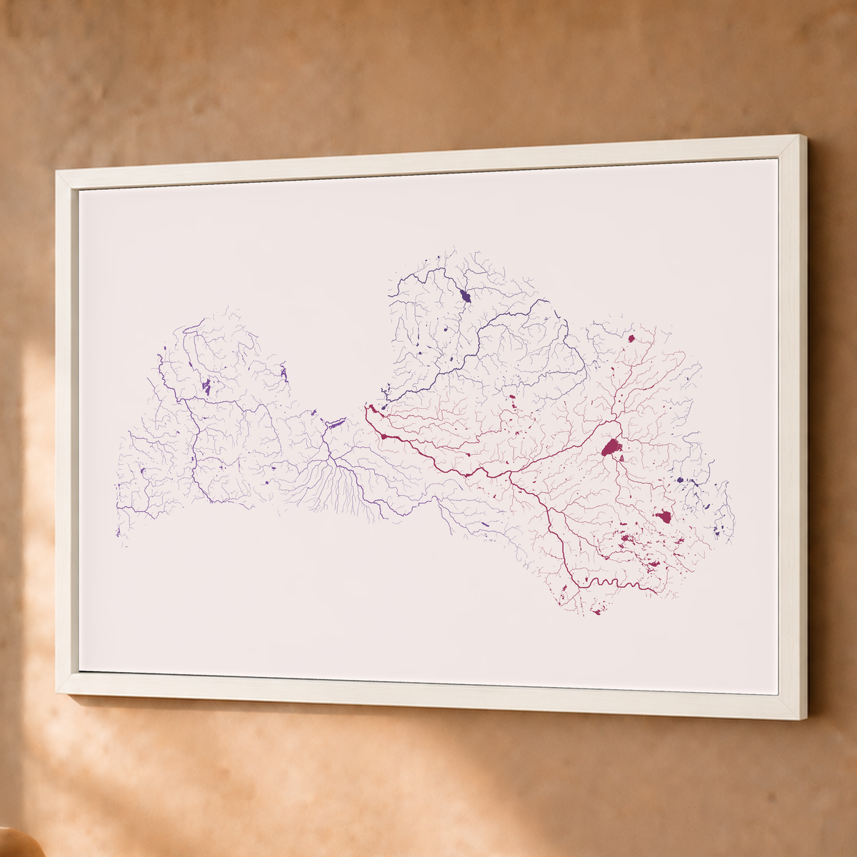 Beautiful Rivers — Letónia — Ameixa e rosé, Fine art emoldurado · 60 × 80 cm, Branco · Sem margem