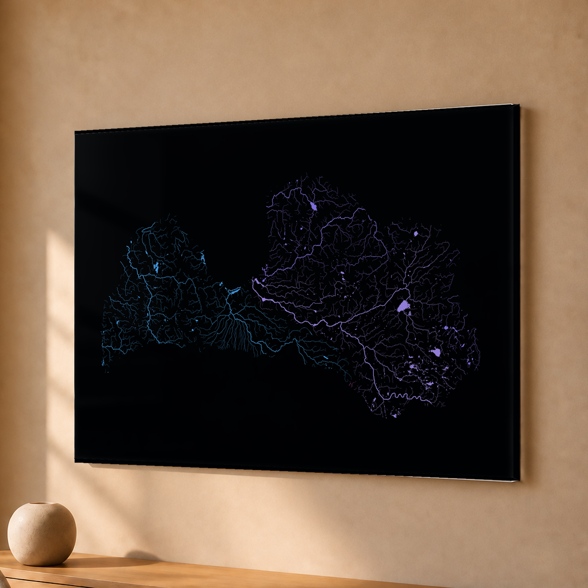 Beautiful Rivers — Letónia — Neon hidrográfico, Acrílico · 30 × 40 cm, Sem margem