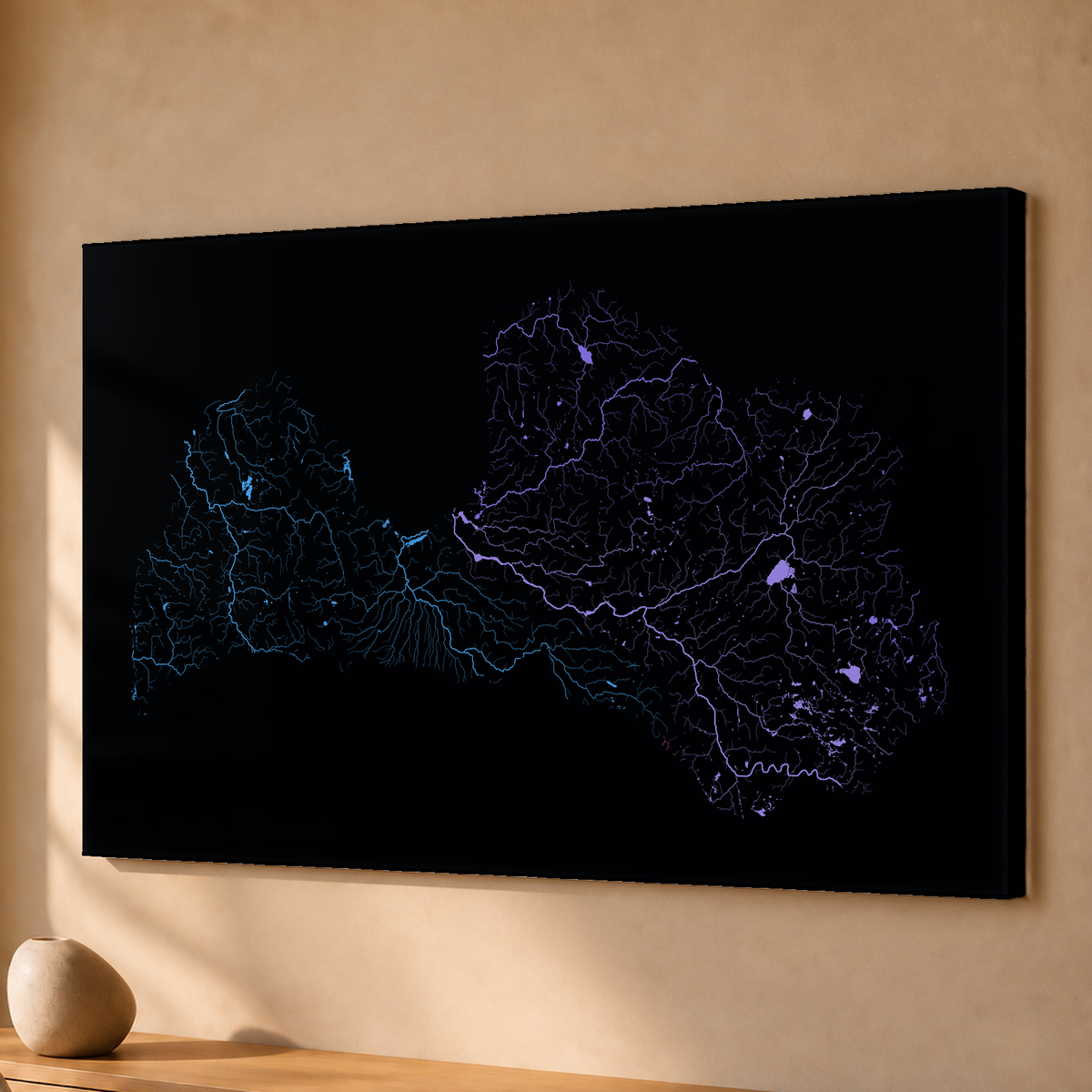 Beautiful Rivers — Letónia — Neon hidrográfico, Acrílico · 40 × 60 cm, Sem margem