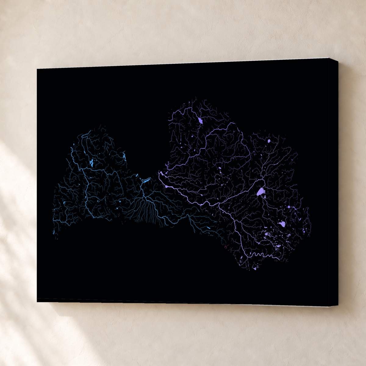 Beautiful Rivers — Letónia — Neon hidrográfico, Canvas · 30 × 40 cm, Sem margem