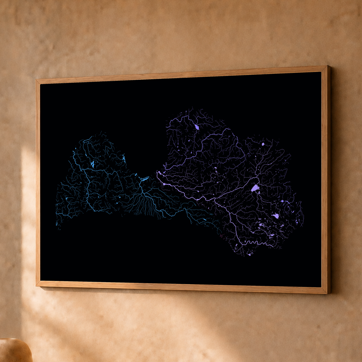 Beautiful Rivers — Letónia — Neon hidrográfico, Fine art emoldurado · 30 × 40 cm, Natural · Sem margem