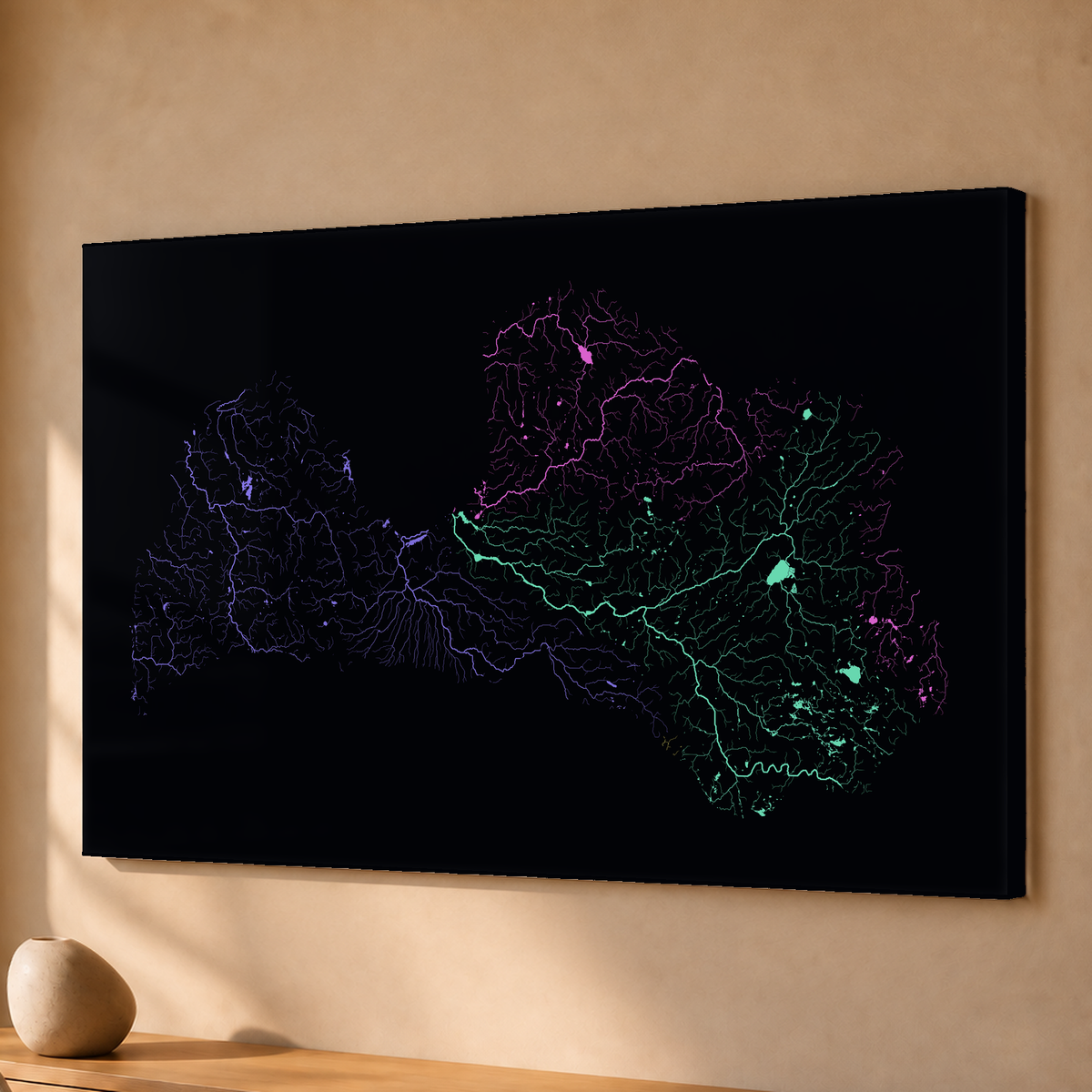 Beautiful Rivers — Letónia — Neon por território, Acrílico · 40 × 60 cm, Sem margem