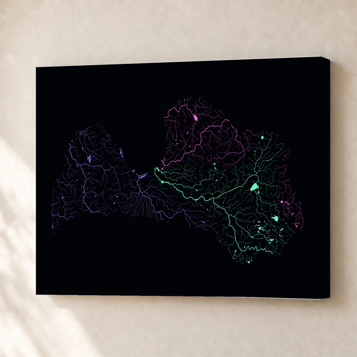 Beautiful Rivers — Letónia — Neon por território, Canvas · 30 × 40 cm, Sem margem