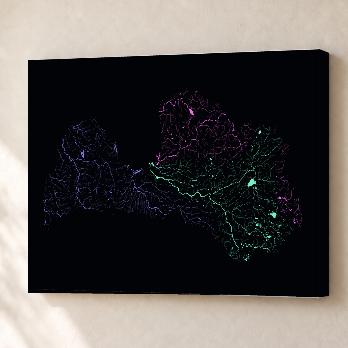 Beautiful Rivers — Letónia — Neon por território, Canvas · 60 × 80 cm, Sem margem