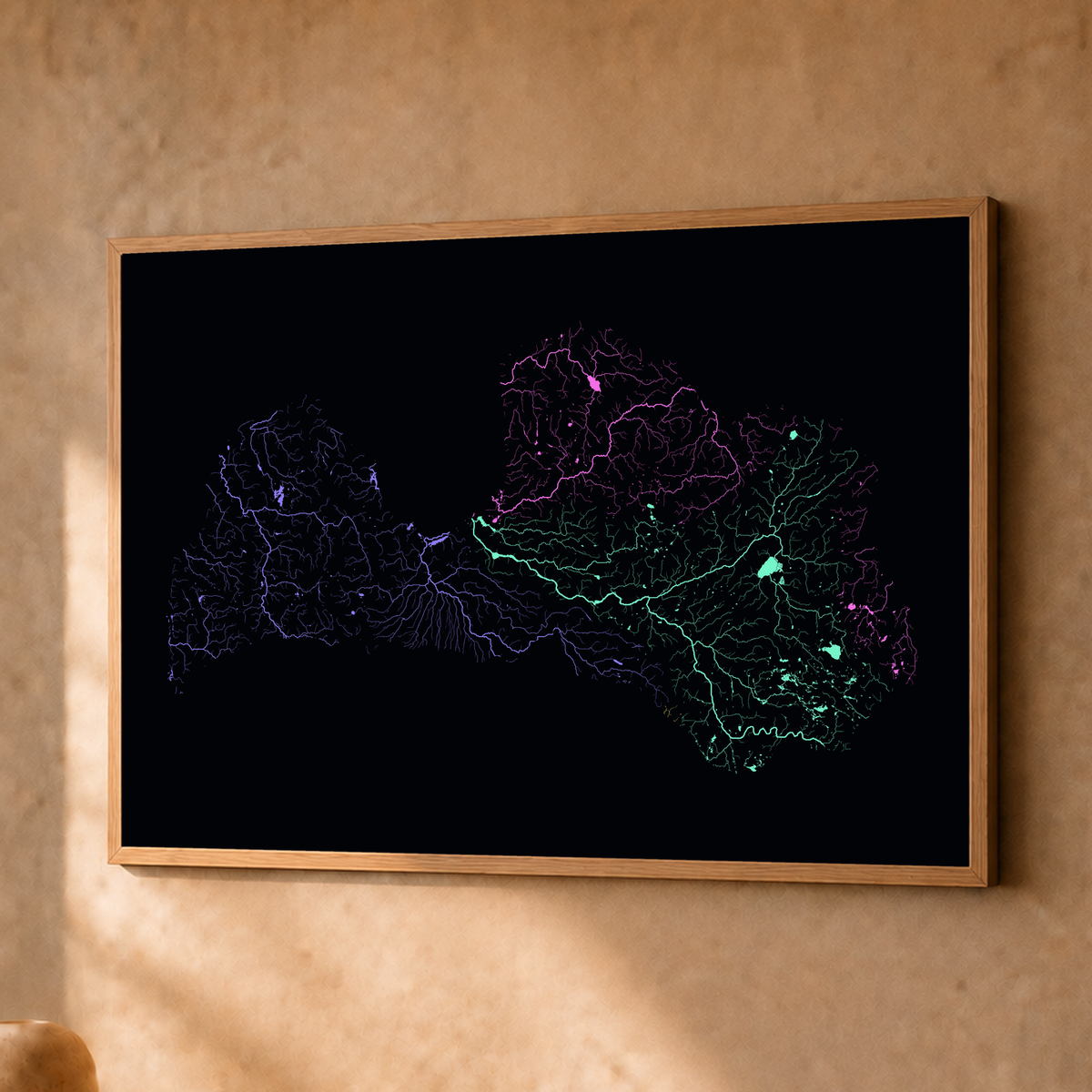 Beautiful Rivers — Letónia — Neon por território, Fine art emoldurado · 30 × 40 cm, Natural · Sem margem