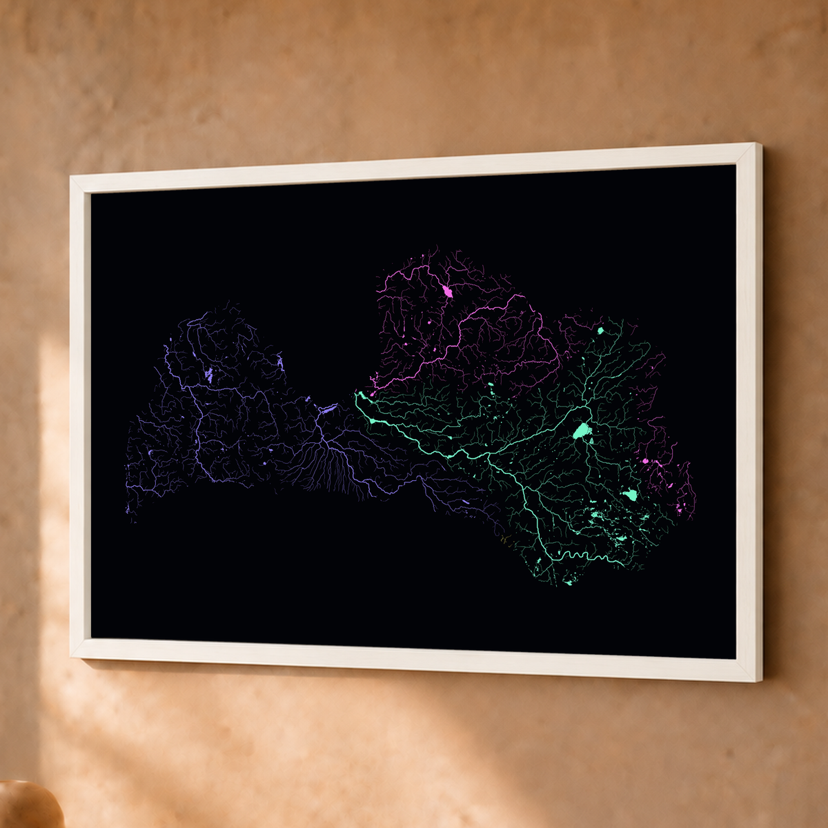 Beautiful Rivers — Letónia — Neon por território, Fine art emoldurado · 30 × 40 cm, Branco · Sem margem