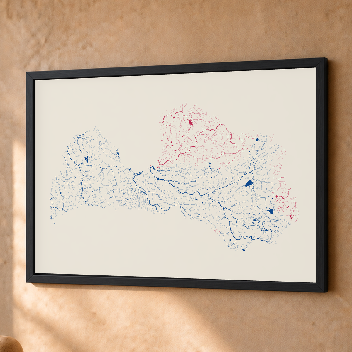 Beautiful Rivers — Letónia — Risografia, Fine art emoldurado · 45 × 60 cm, Preto · Sem margem