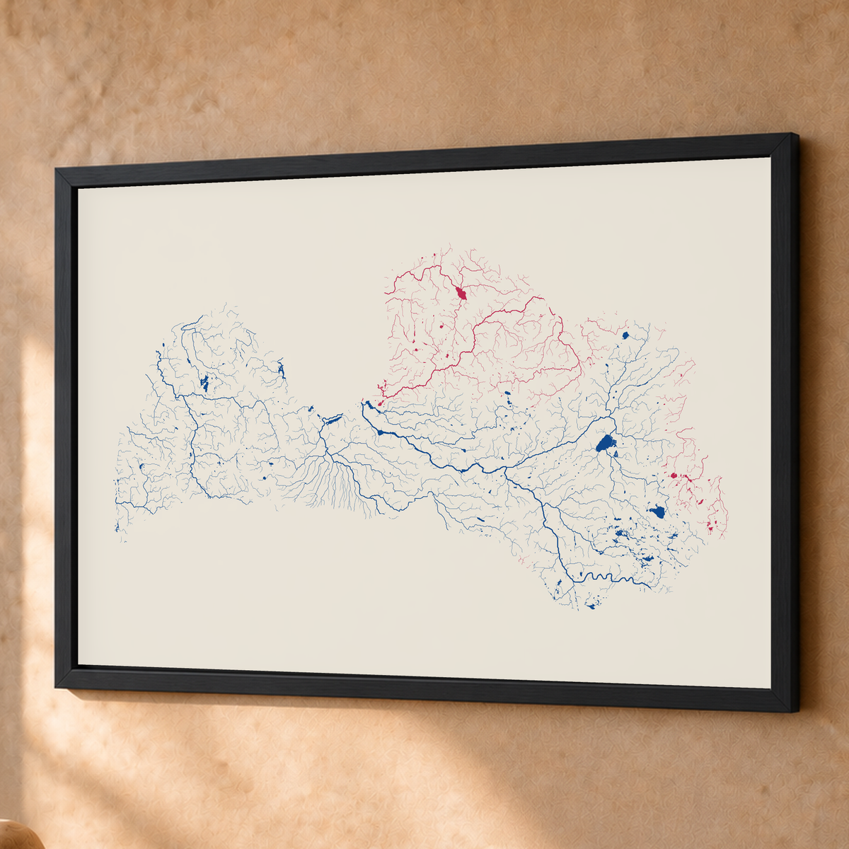 Beautiful Rivers — Letónia — Risografia, Fine art emoldurado · 60 × 80 cm, Preto · Sem margem