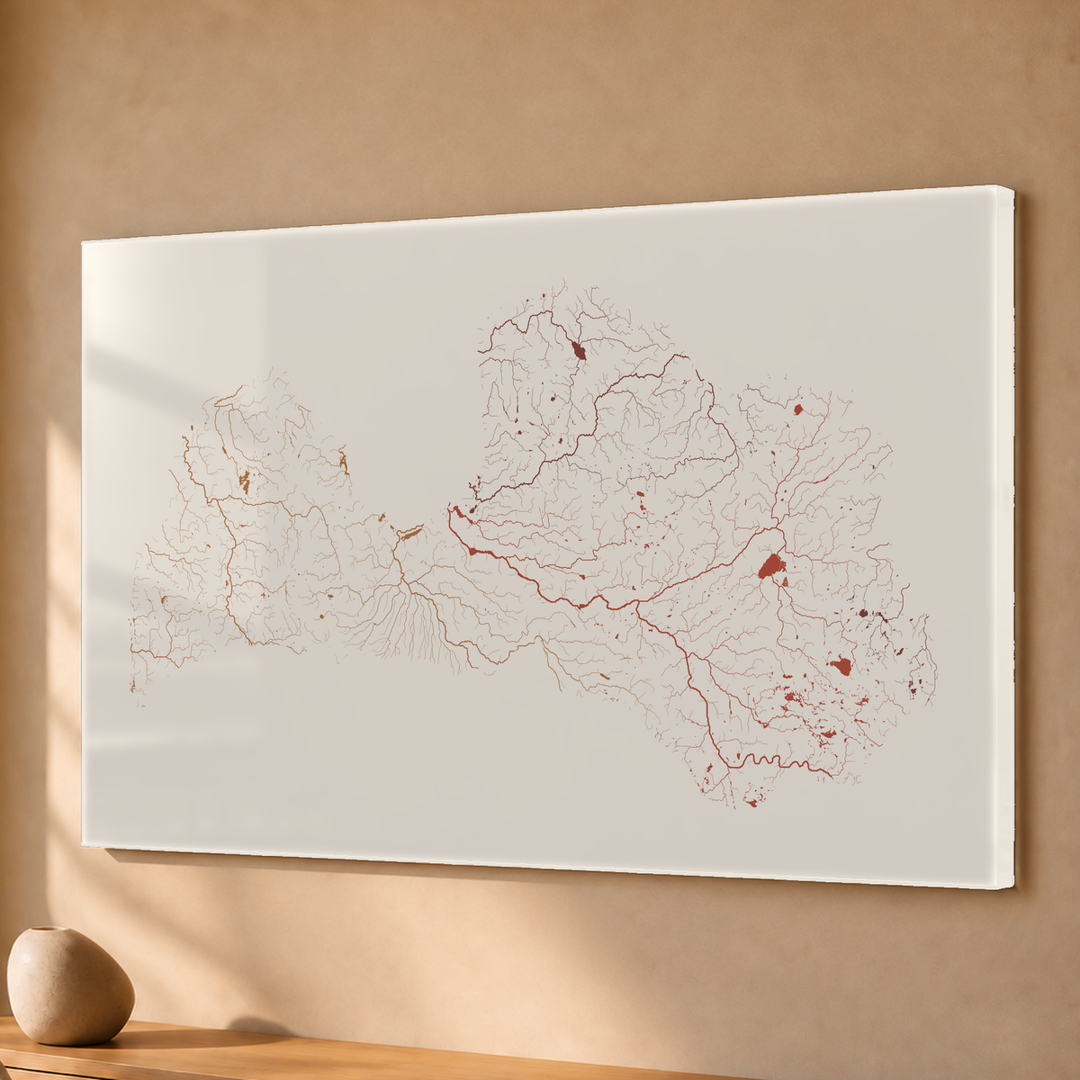 Beautiful Rivers — Letónia — Terracota e areia, Acrílico · 40 × 60 cm, Sem margem