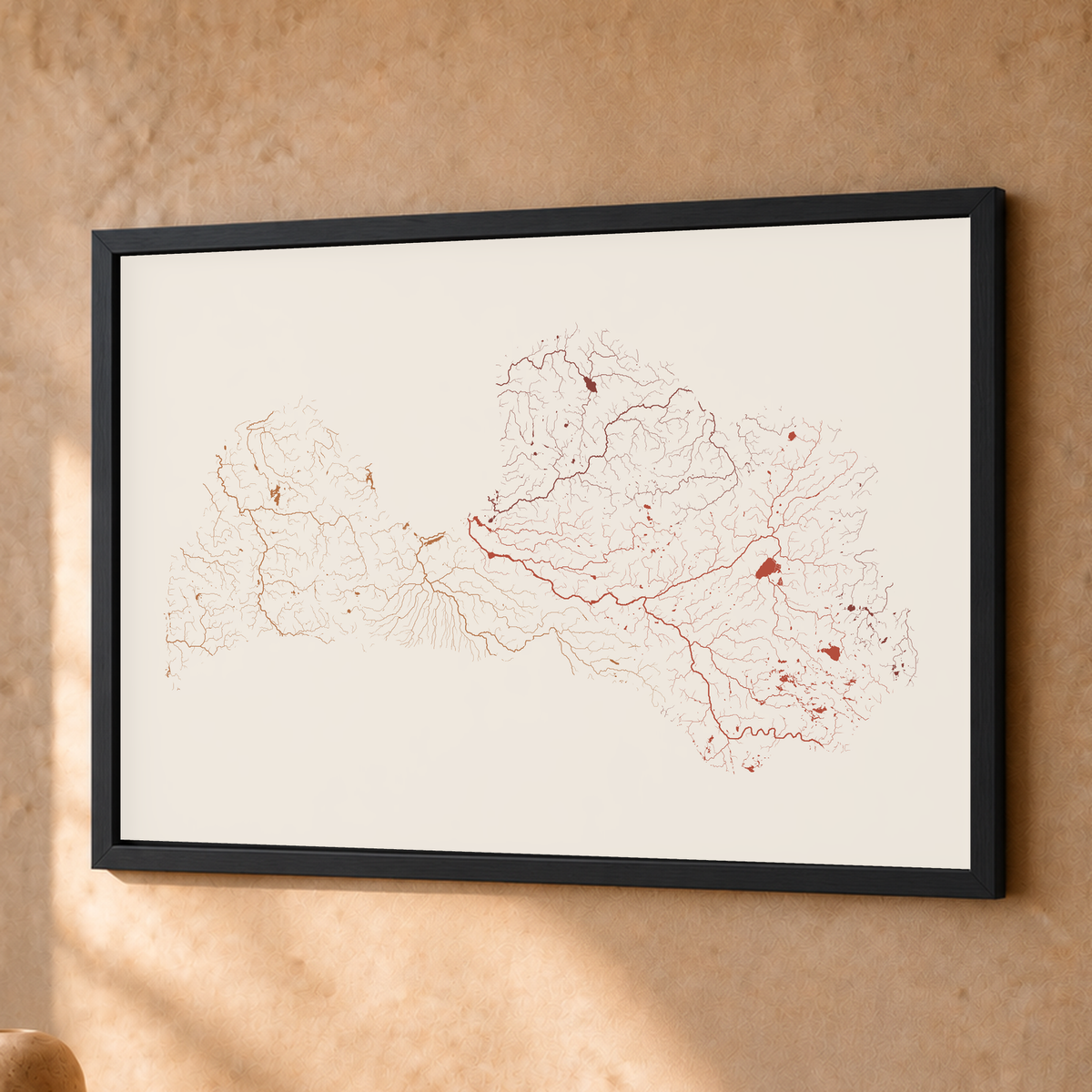 Beautiful Rivers — Letónia — Terracota e areia, Fine art emoldurado · 30 × 40 cm, Preto · Sem margem