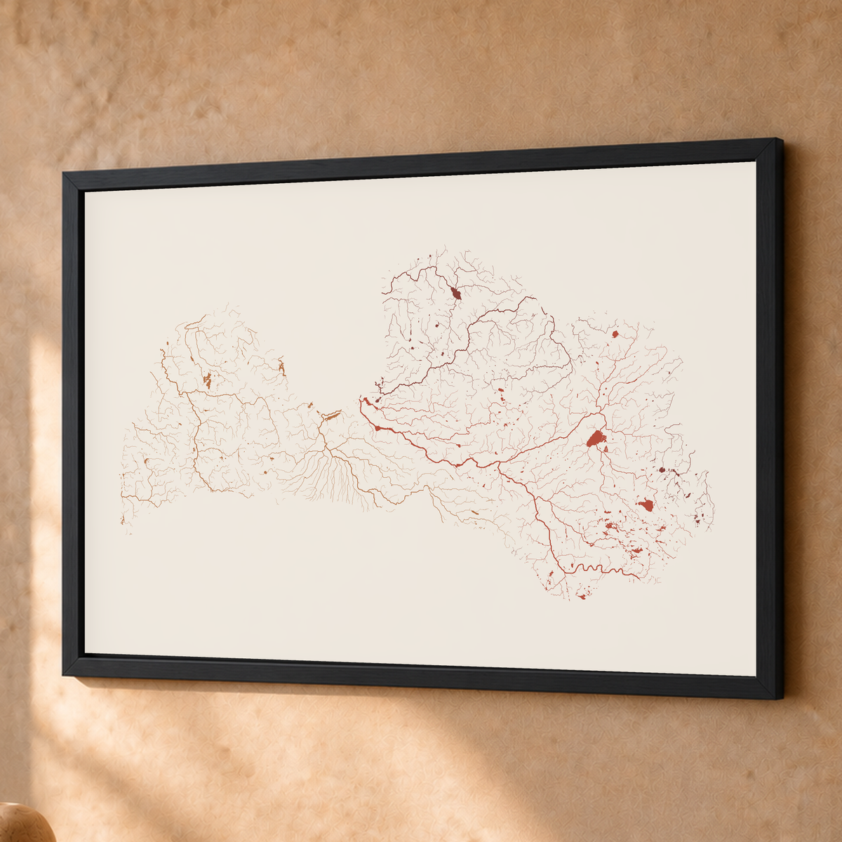 Beautiful Rivers — Letónia — Terracota e areia, Fine art emoldurado · 45 × 60 cm, Preto · Sem margem