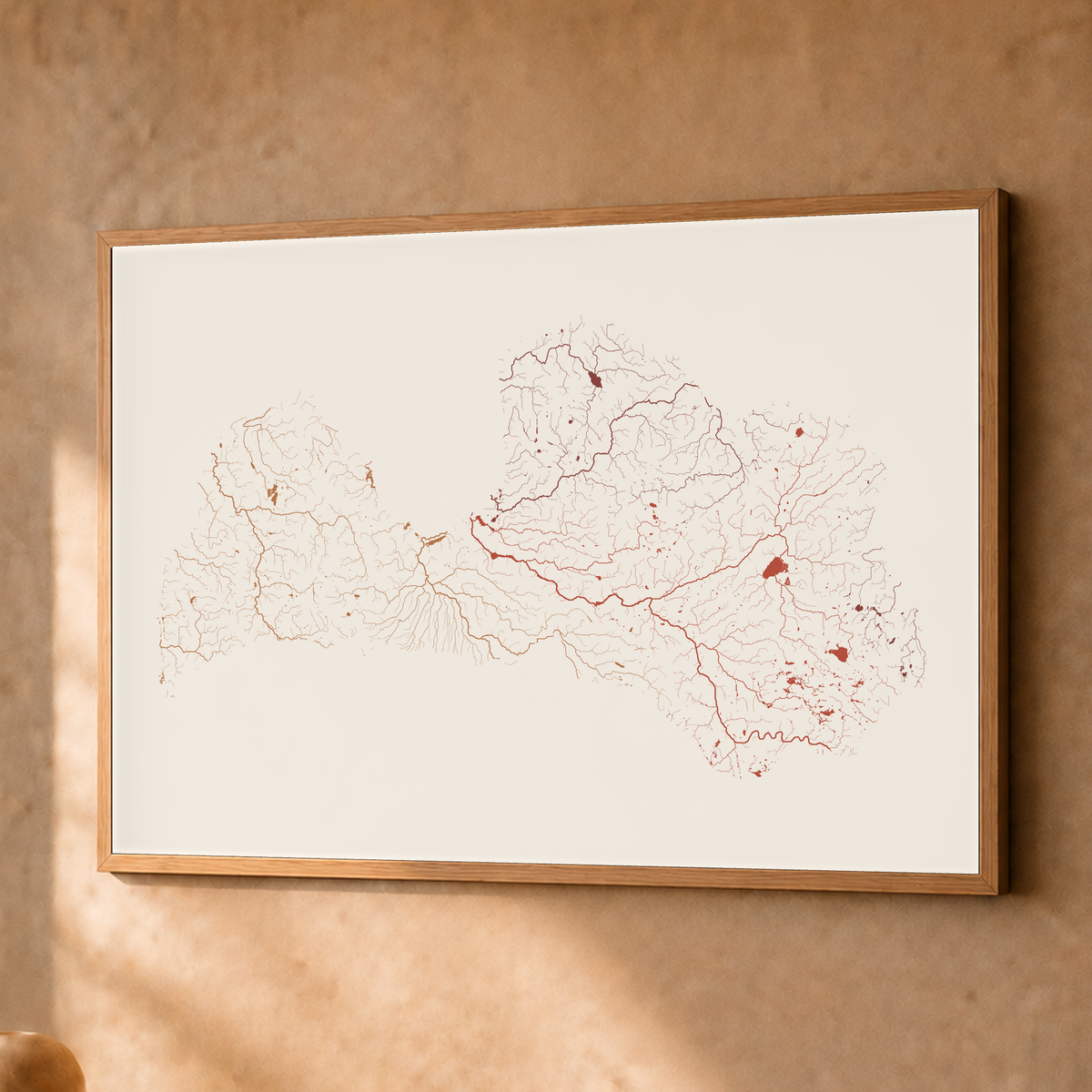 Beautiful Rivers — Letónia — Terracota e areia, Fine art emoldurado · 45 × 60 cm, Natural · Sem margem