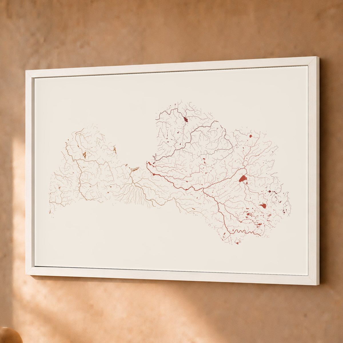 Beautiful Rivers — Letónia — Terracota e areia, Fine art emoldurado · 45 × 60 cm, Branco · Sem margem