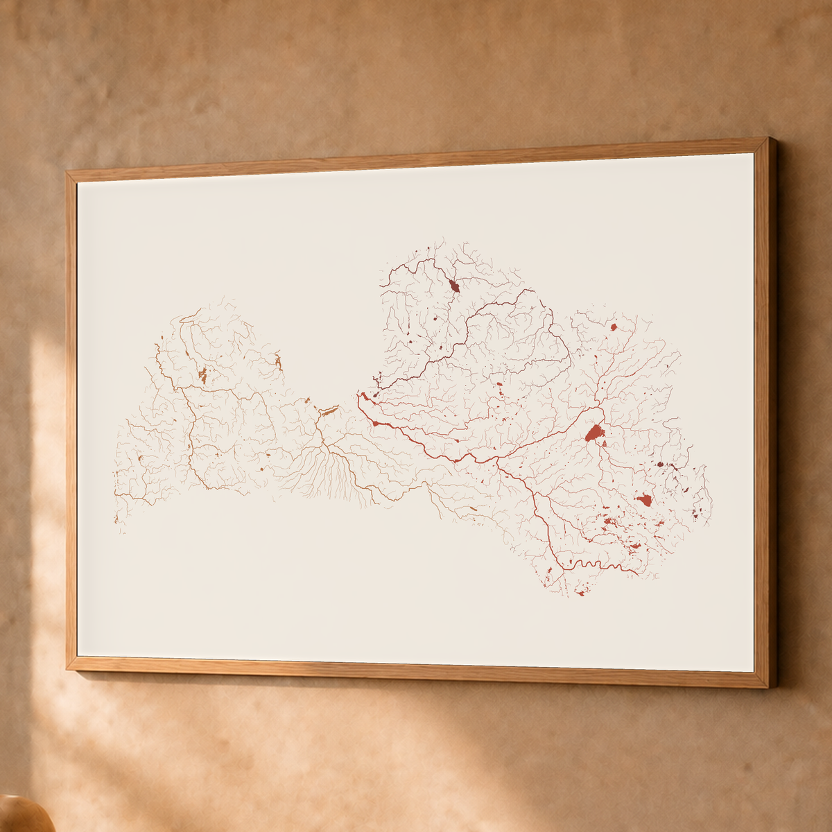 Beautiful Rivers — Letónia — Terracota e areia, Fine art emoldurado · 60 × 80 cm, Natural · Sem margem