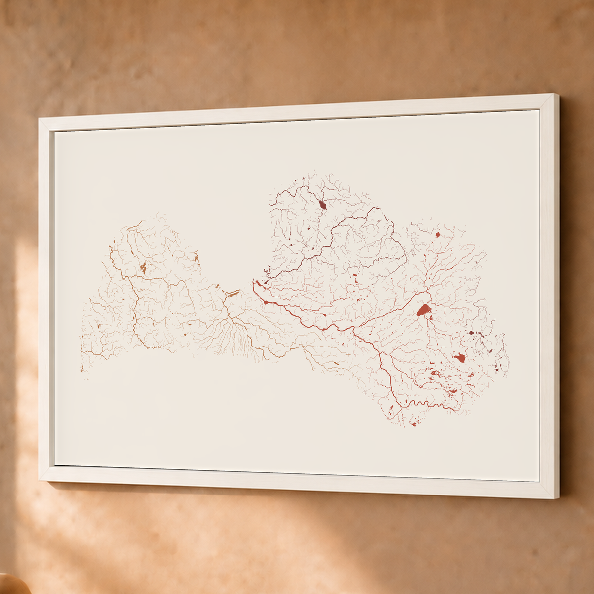 Beautiful Rivers — Letónia — Terracota e areia, Fine art emoldurado · 60 × 80 cm, Branco · Sem margem
