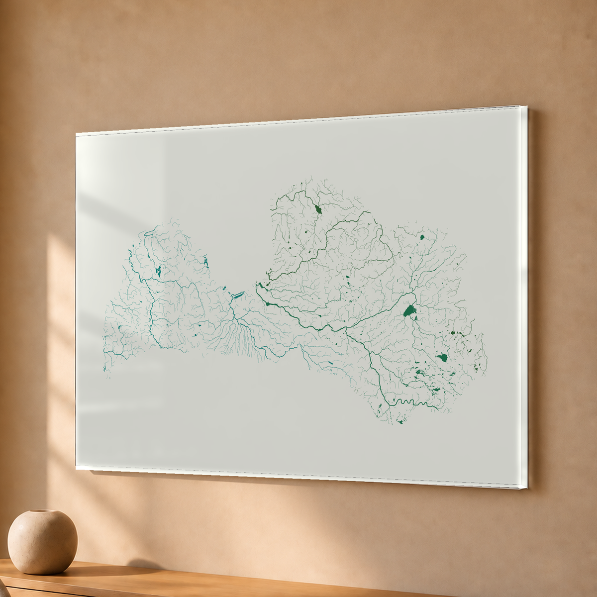 Beautiful Rivers — Letónia — Verde jade e porcelana, Acrílico · 30 × 40 cm, Sem margem